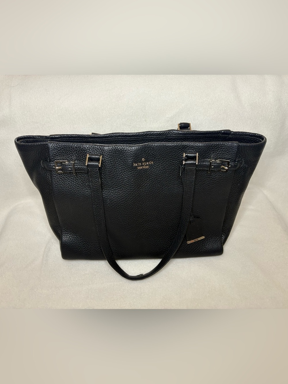 Kate Spade Black Pebbled Leather Work Tote with Gold Accents